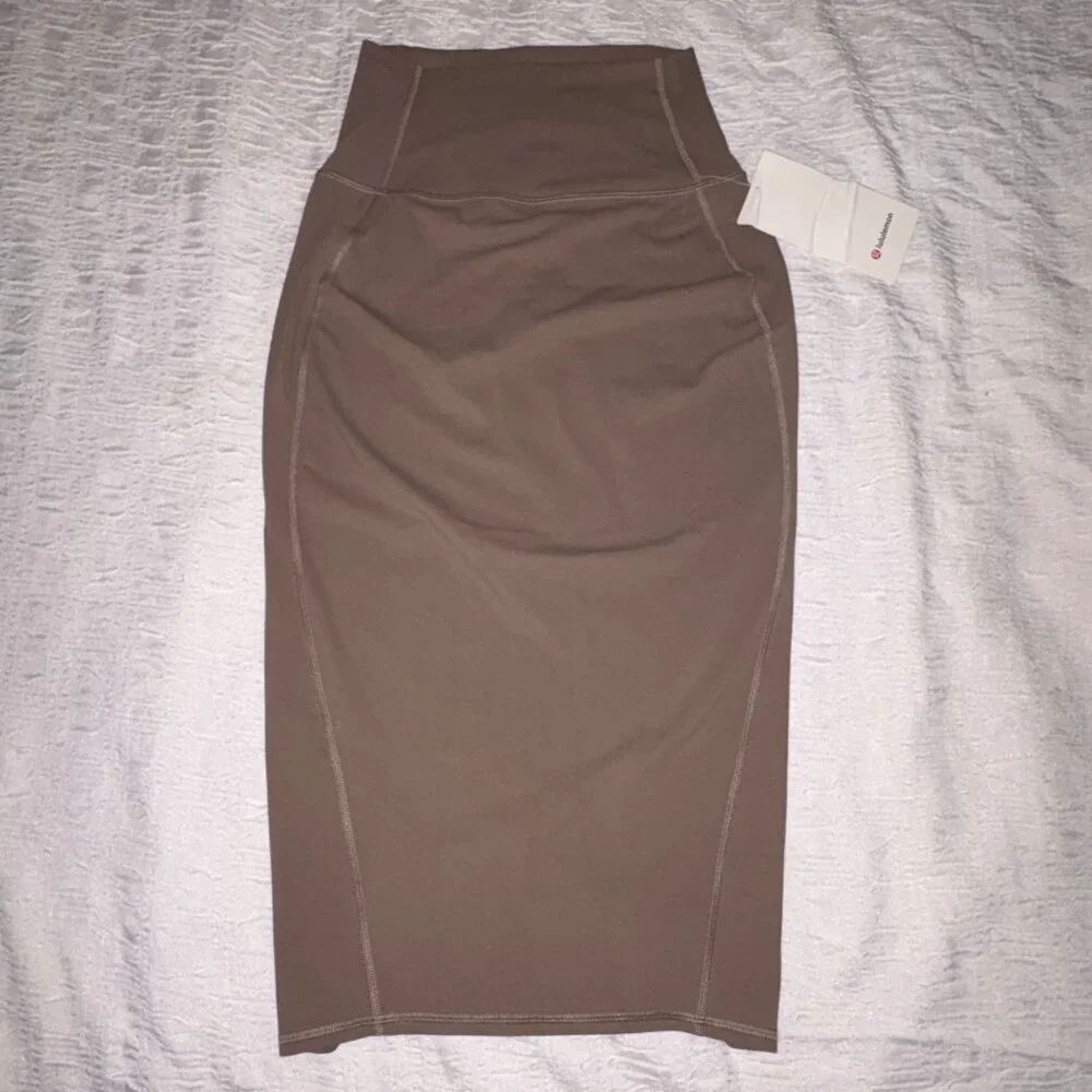NWT New Lululemon Nulu™ Slim Fit High-Rise Midi Skirt Taupetastic Brown Pencil 4 - Picture 9 of 14